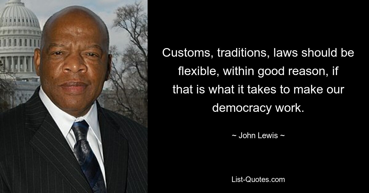 Customs, traditions, laws should be flexible, within good reason, if that is what it takes to make our democracy work. — © John Lewis