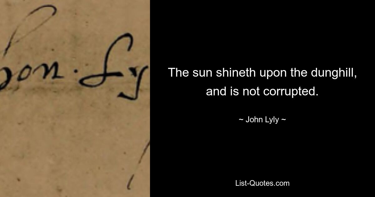 The sun shineth upon the dunghill, and is not corrupted. — © John Lyly