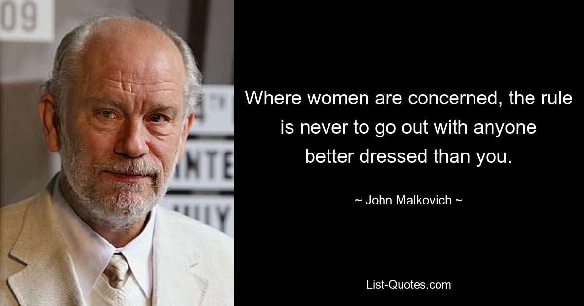 Where women are concerned, the rule is never to go out with anyone better dressed than you. — © John Malkovich