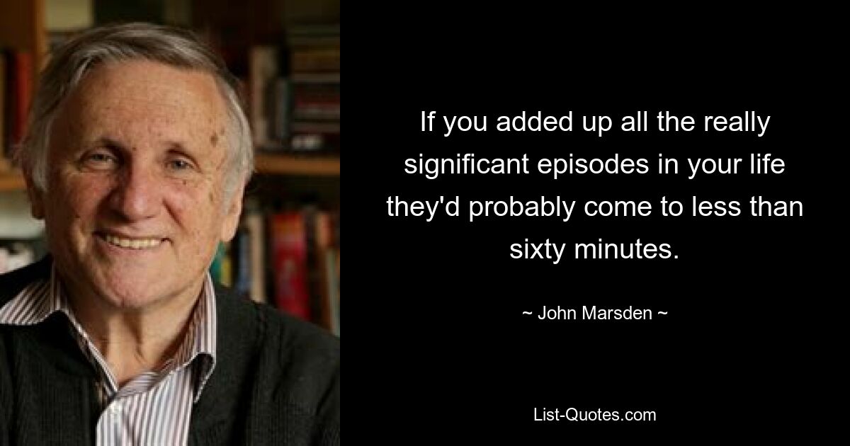 If you added up all the really significant episodes in your life they'd probably come to less than sixty minutes. — © John Marsden