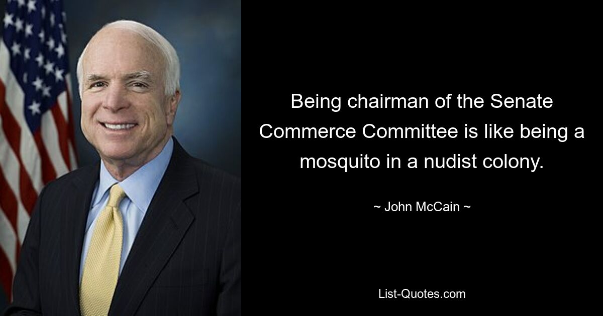 Being chairman of the Senate Commerce Committee is like being a mosquito in a nudist colony. — © John McCain