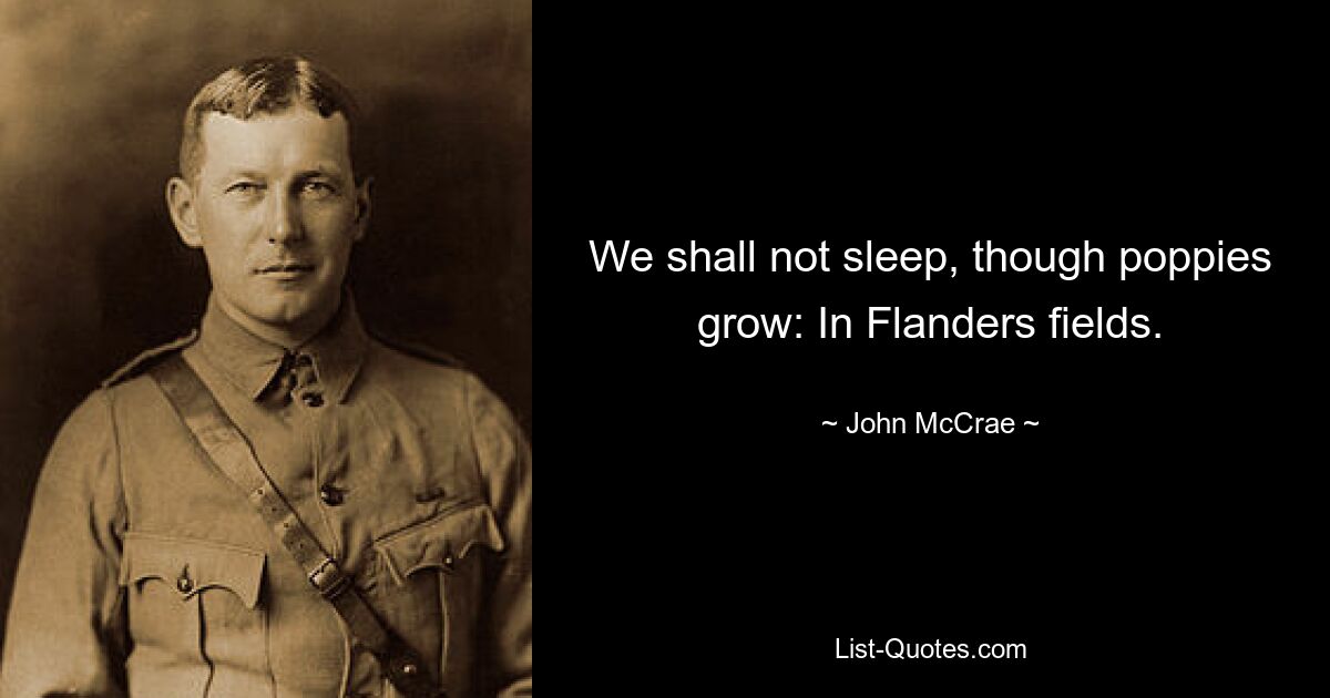 We shall not sleep, though poppies grow: In Flanders fields. — © John McCrae