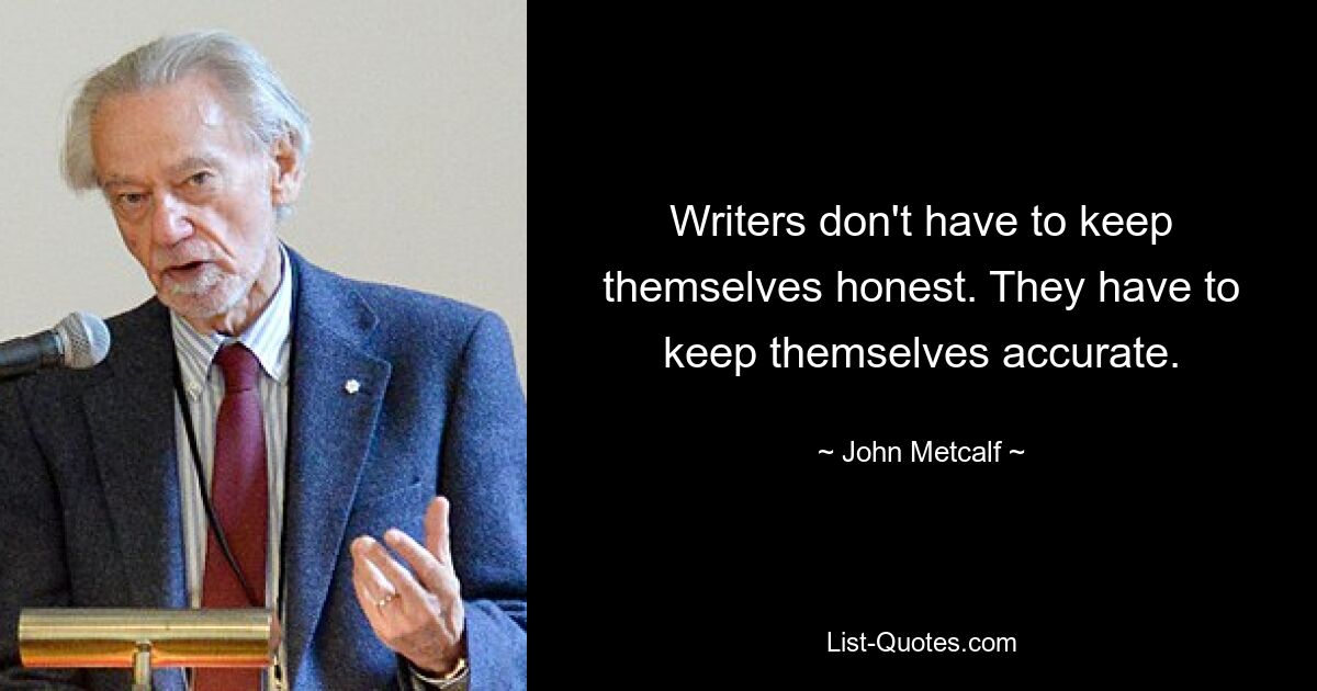 Writers don't have to keep themselves honest. They have to keep themselves accurate. — © John Metcalf