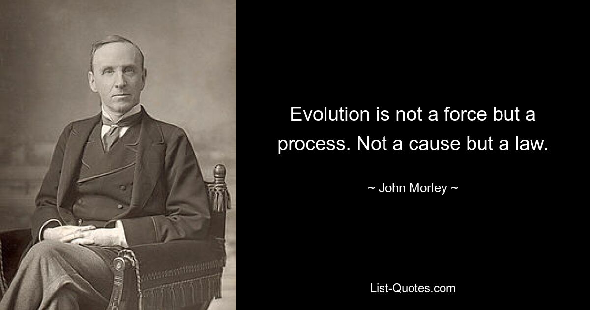 Evolution is not a force but a process. Not a cause but a law. — © John Morley