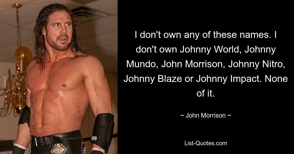 Я не владею ни одним из этих имен. У меня нет Johnny World, Johnny Mundo, John Morrison, Johnny Nitro, Johnny Blaze или Johnny Impact. Ничего из этого. — © Джон Моррисон 