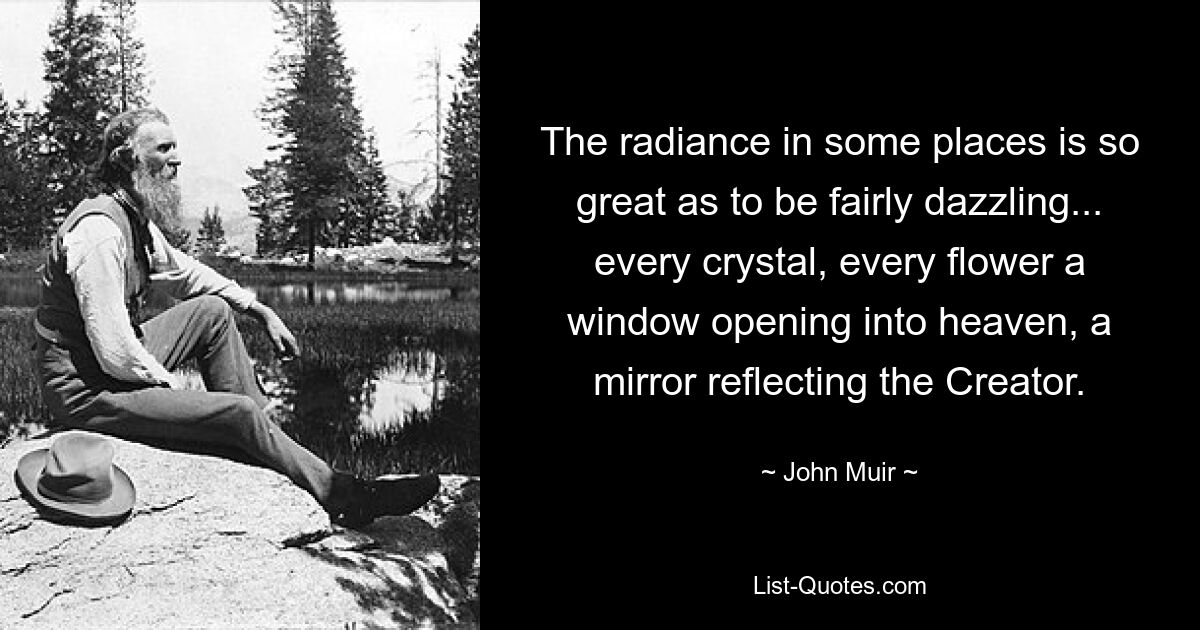 The radiance in some places is so great as to be fairly dazzling... every crystal, every flower a window opening into heaven, a mirror reflecting the Creator. — © John Muir