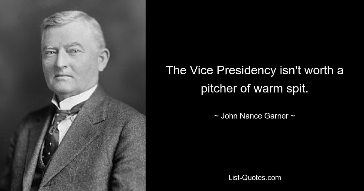 The Vice Presidency isn't worth a pitcher of warm spit. — © John Nance Garner