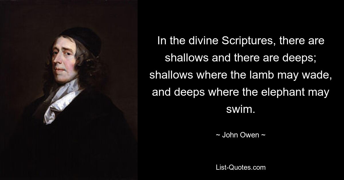 In the divine Scriptures, there are shallows and there are deeps; shallows where the lamb may wade, and deeps where the elephant may swim. — © John Owen