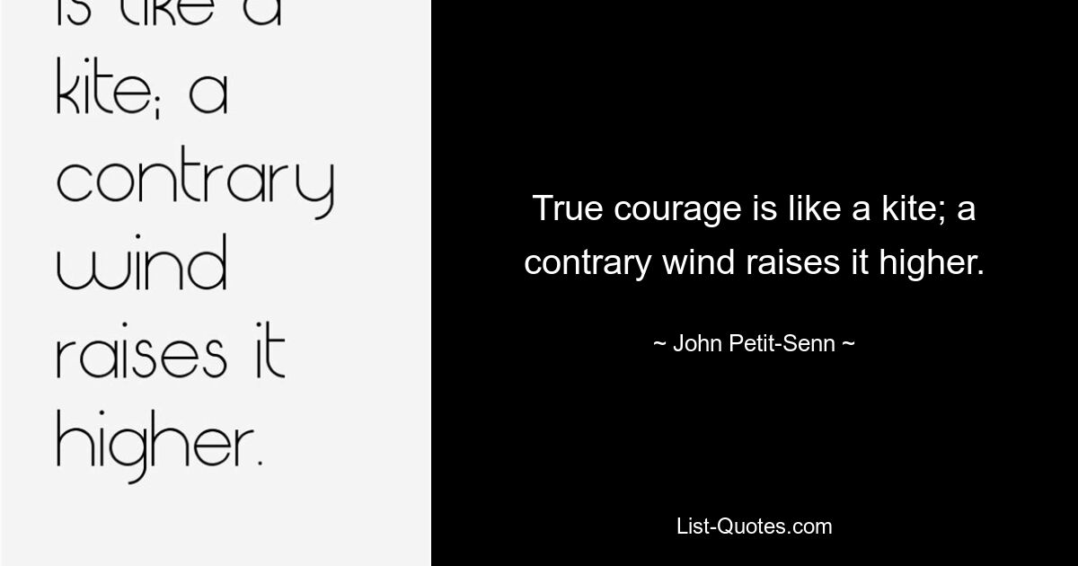 True courage is like a kite; a contrary wind raises it higher. — © John Petit-Senn