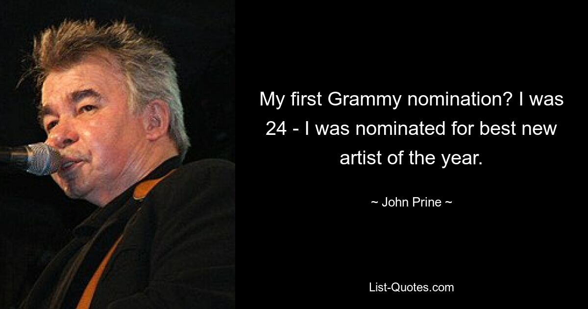 My first Grammy nomination? I was 24 - I was nominated for best new artist of the year. — © John Prine