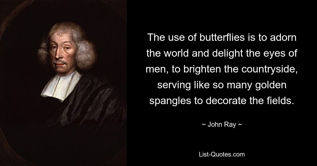 The use of butterflies is to adorn the world and delight the eyes of men, to brighten the countryside, serving like so many golden spangles to decorate the fields. — © John Ray