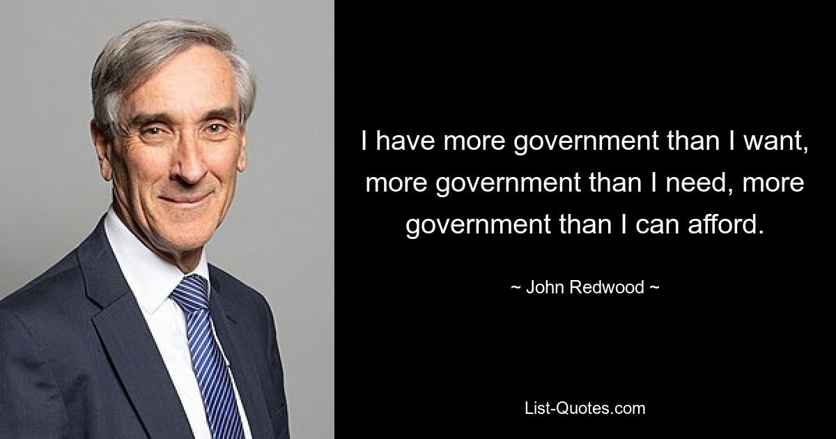 I have more government than I want, more government than I need, more government than I can afford. — © John Redwood