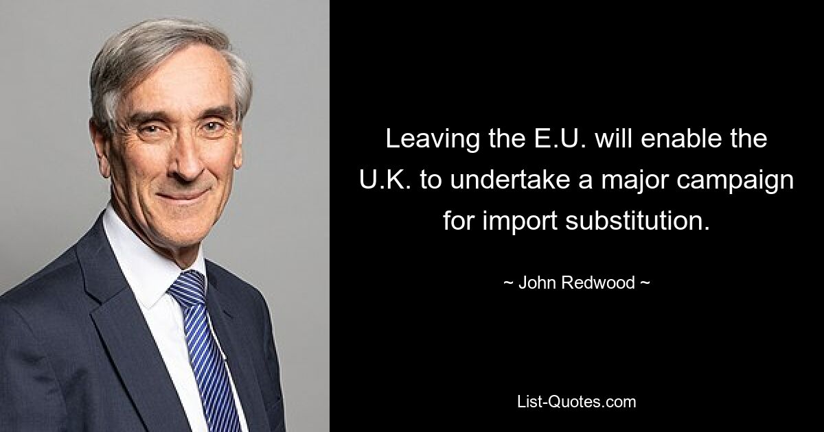 Leaving the E.U. will enable the U.K. to undertake a major campaign for import substitution. — © John Redwood