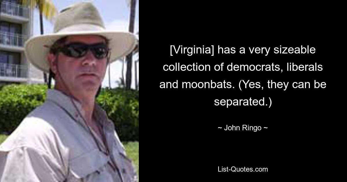 [Virginia] has a very sizeable collection of democrats, liberals and moonbats. (Yes, they can be separated.) — © John Ringo