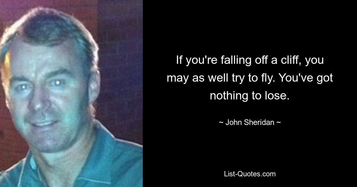 If you're falling off a cliff, you may as well try to fly. You've got nothing to lose. — © John Sheridan