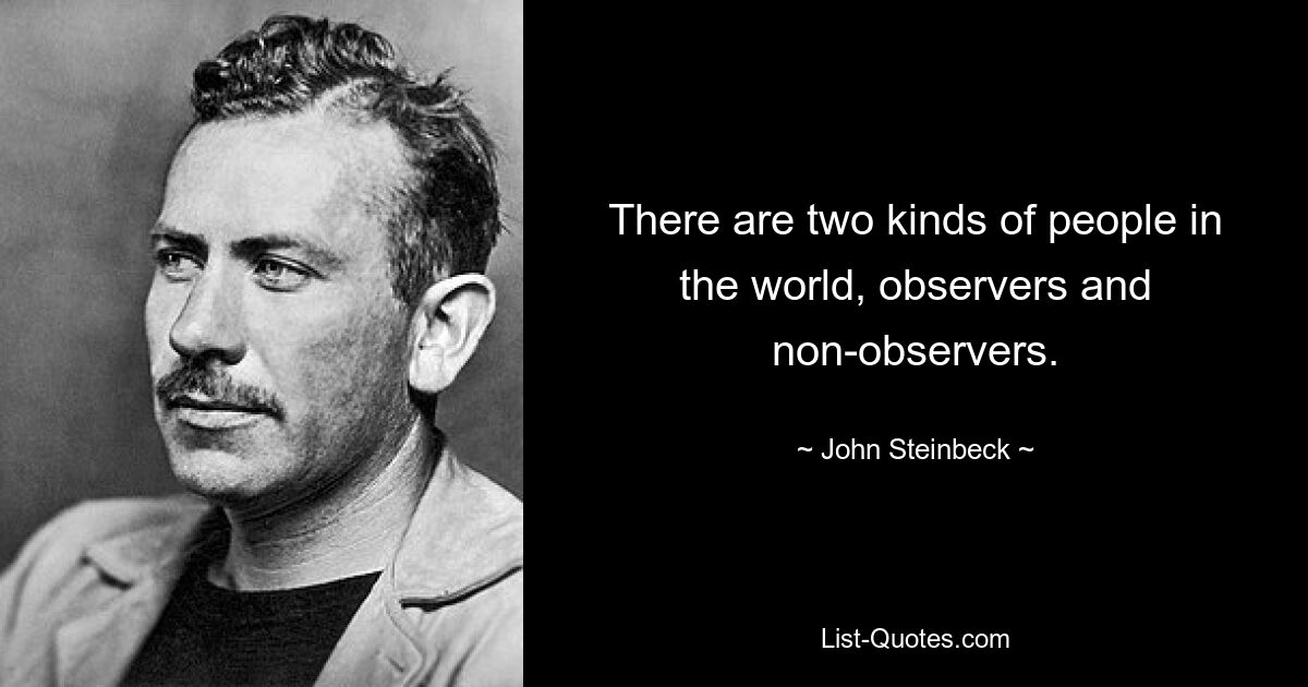 There are two kinds of people in the world, observers and non-observers. — © John Steinbeck