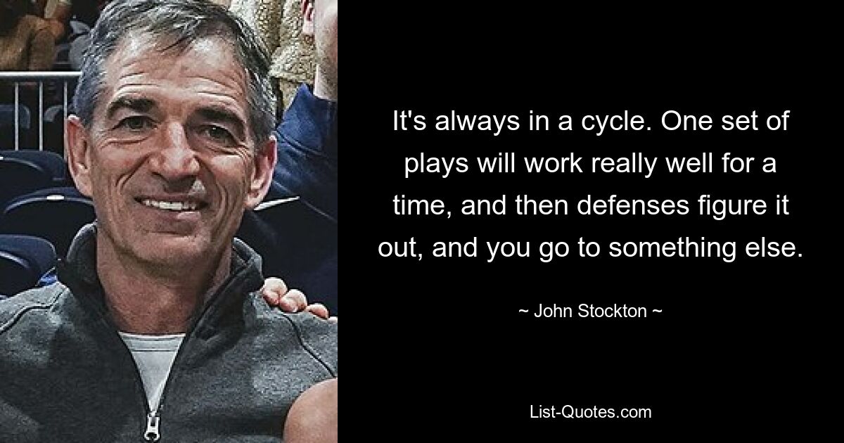 It's always in a cycle. One set of plays will work really well for a time, and then defenses figure it out, and you go to something else. — © John Stockton