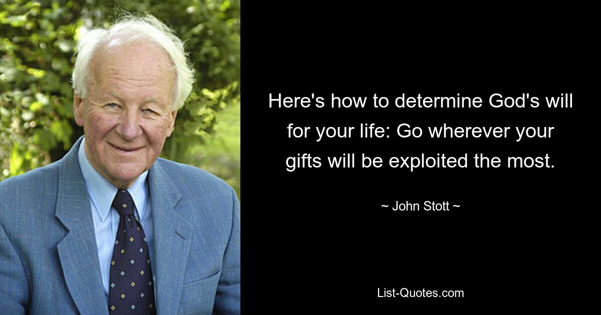 Here's how to determine God's will for your life: Go wherever your gifts will be exploited the most. — © John Stott