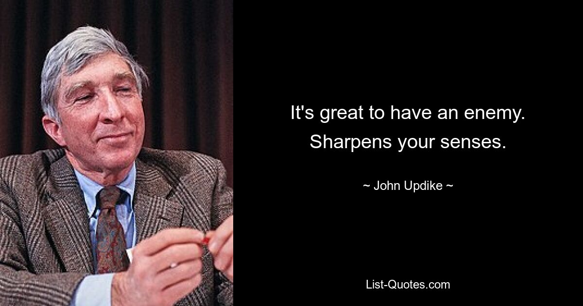 It's great to have an enemy. Sharpens your senses. — © John Updike