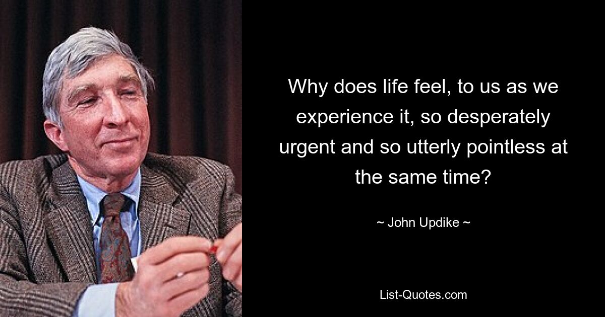 Why does life feel, to us as we experience it, so desperately urgent and so utterly pointless at the same time? — © John Updike