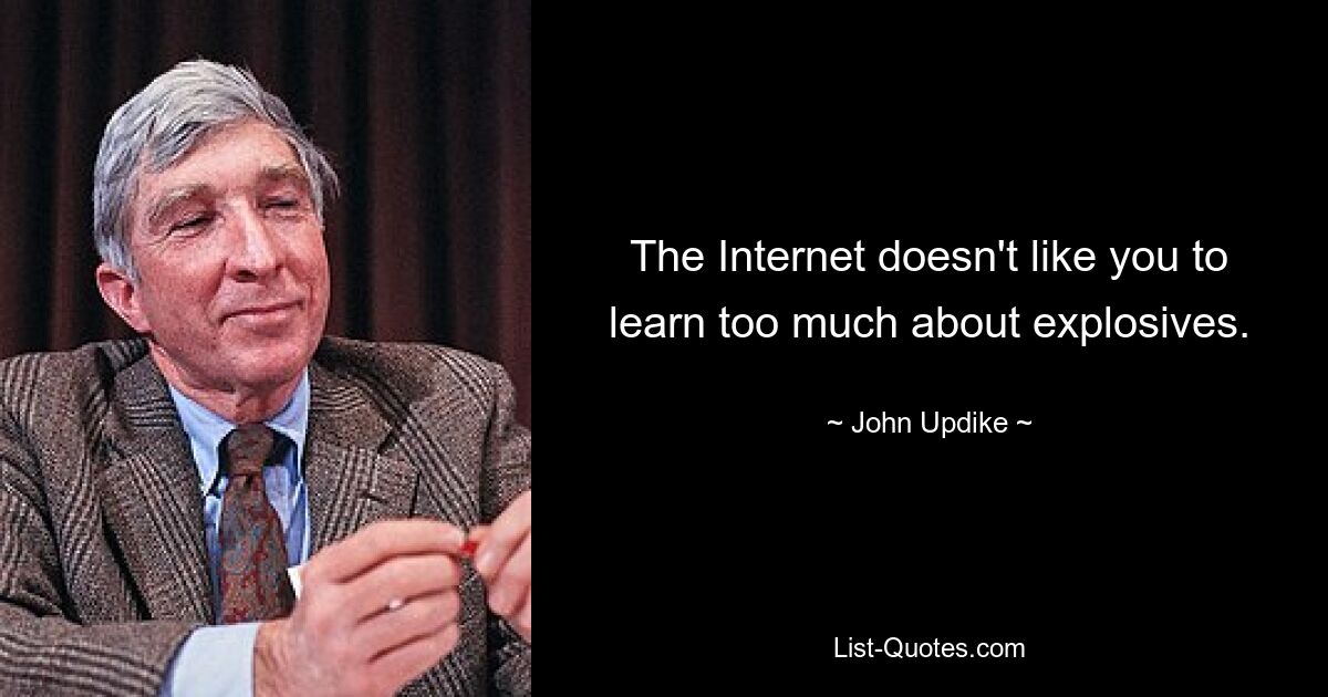 The Internet doesn't like you to learn too much about explosives. — © John Updike