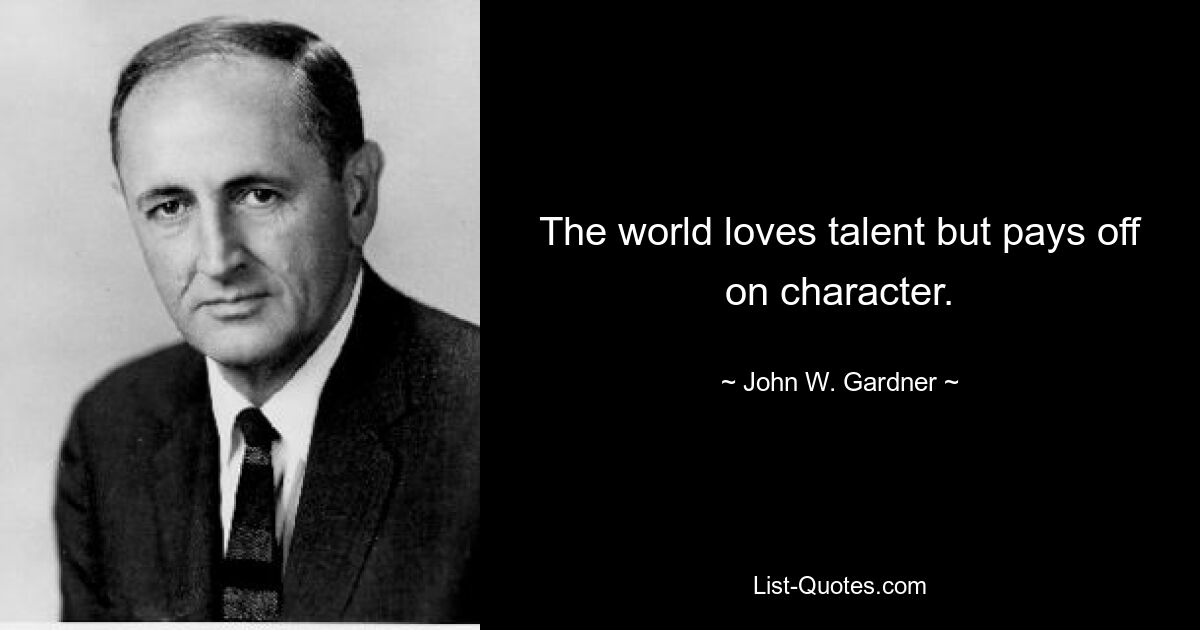 The world loves talent but pays off on character. — © John W. Gardner