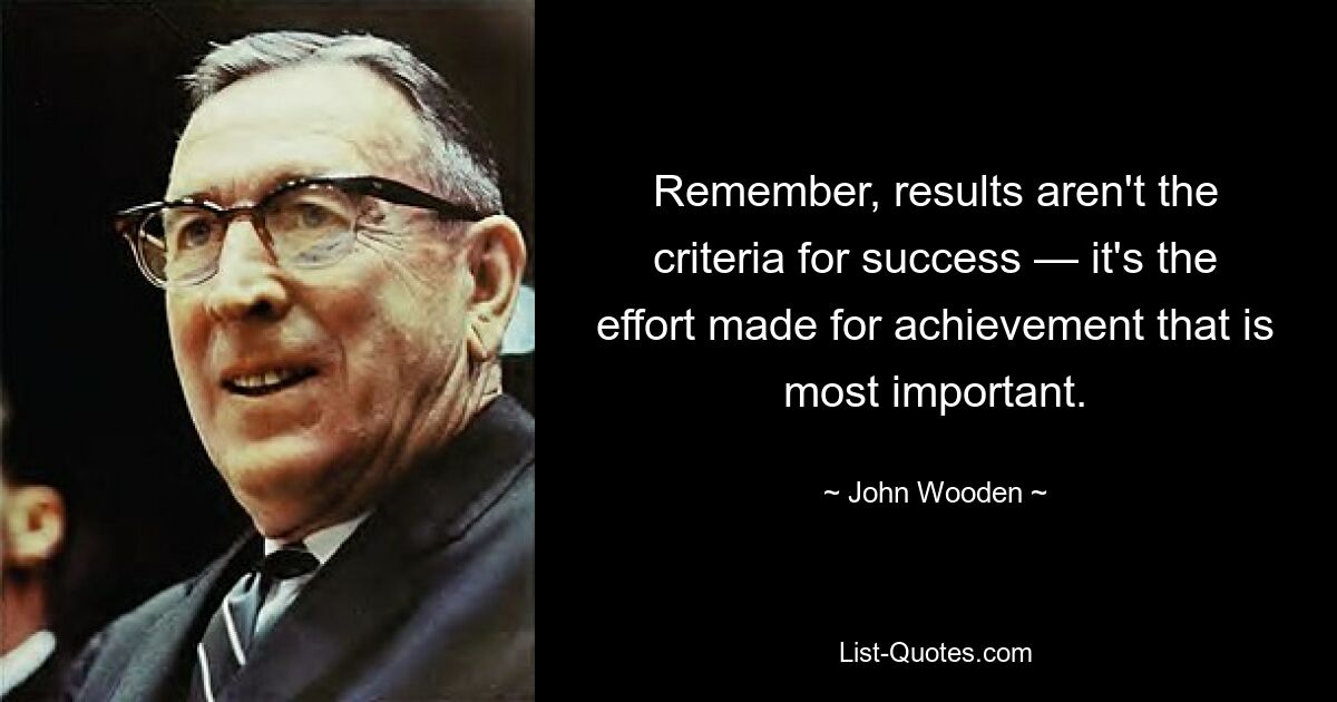 Remember, results aren't the criteria for success — it's the effort made for achievement that is most important. — © John Wooden