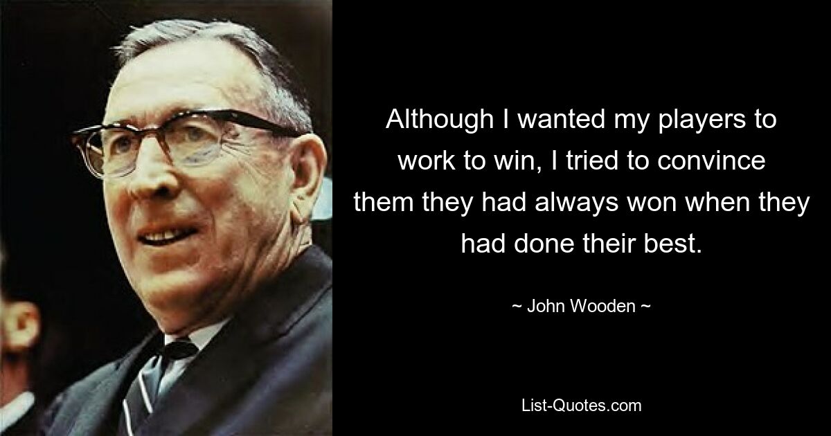 Although I wanted my players to work to win, I tried to convince them they had always won when they had done their best. — © John Wooden