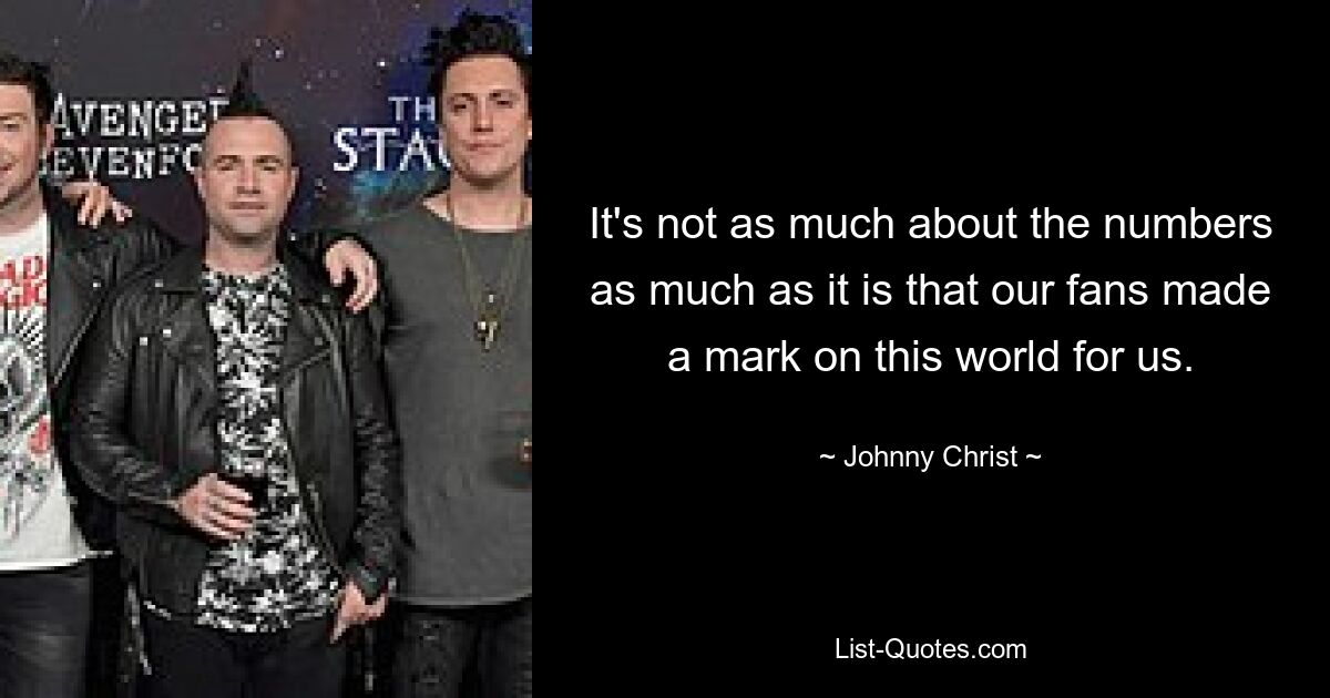 It's not as much about the numbers as much as it is that our fans made a mark on this world for us. — © Johnny Christ