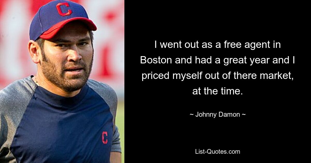 I went out as a free agent in Boston and had a great year and I priced myself out of there market, at the time. — © Johnny Damon