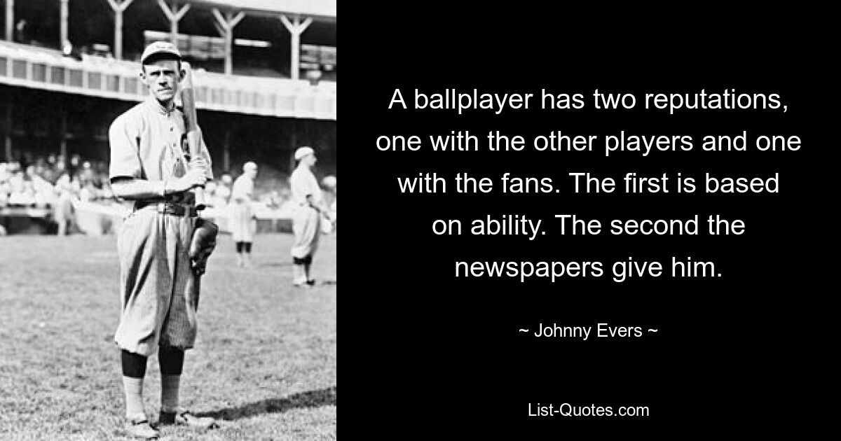 A ballplayer has two reputations, one with the other players and one with the fans. The first is based on ability. The second the newspapers give him. — © Johnny Evers