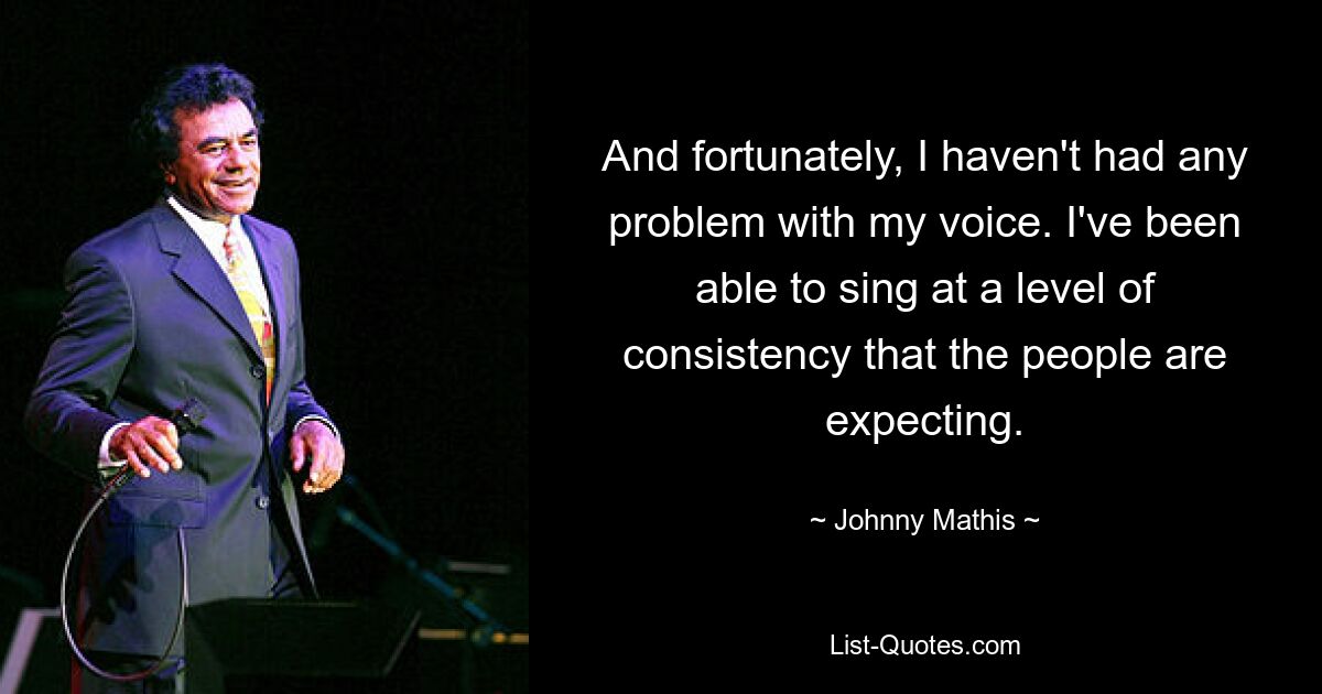 And fortunately, I haven't had any problem with my voice. I've been able to sing at a level of consistency that the people are expecting. — © Johnny Mathis