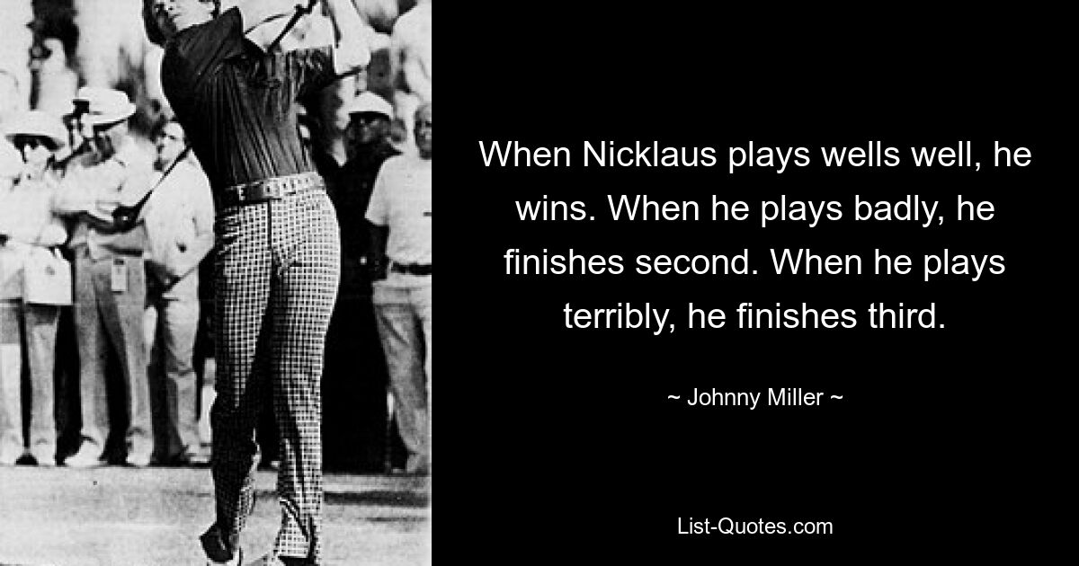 When Nicklaus plays wells well, he wins. When he plays badly, he finishes second. When he plays terribly, he finishes third. — © Johnny Miller