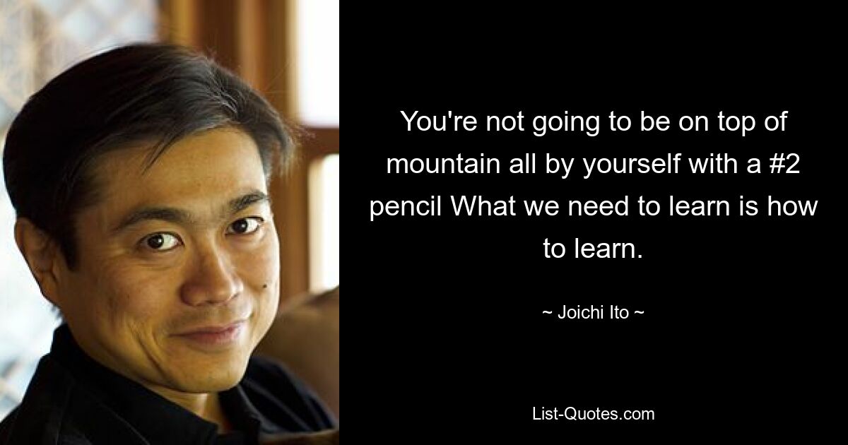 You're not going to be on top of mountain all by yourself with a #2 pencil What we need to learn is how to learn. — © Joichi Ito