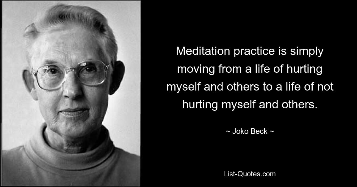 Meditation practice is simply moving from a life of hurting myself and others to a life of not hurting myself and others. — © Joko Beck