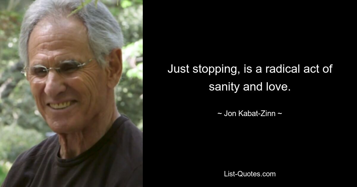 Just stopping, is a radical act of sanity and love. — © Jon Kabat-Zinn