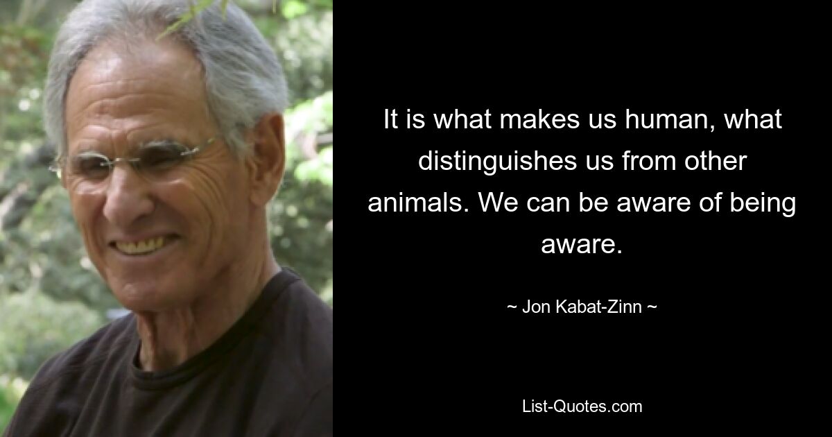 It is what makes us human, what distinguishes us from other animals. We can be aware of being aware. — © Jon Kabat-Zinn