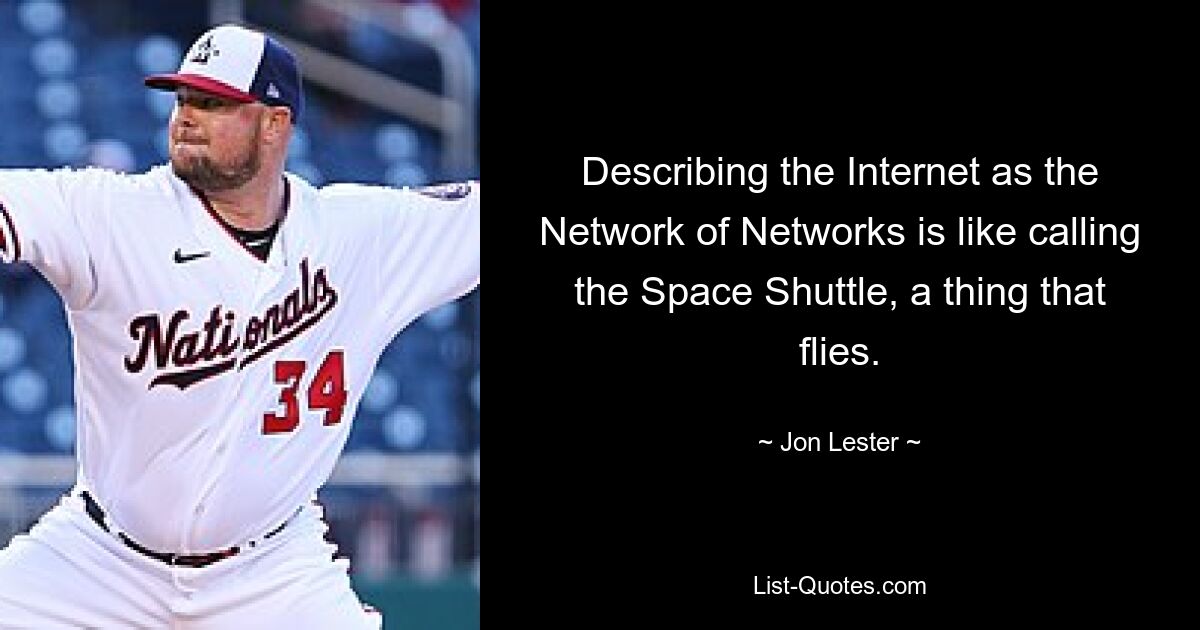 Describing the Internet as the Network of Networks is like calling the Space Shuttle, a thing that flies. — © Jon Lester