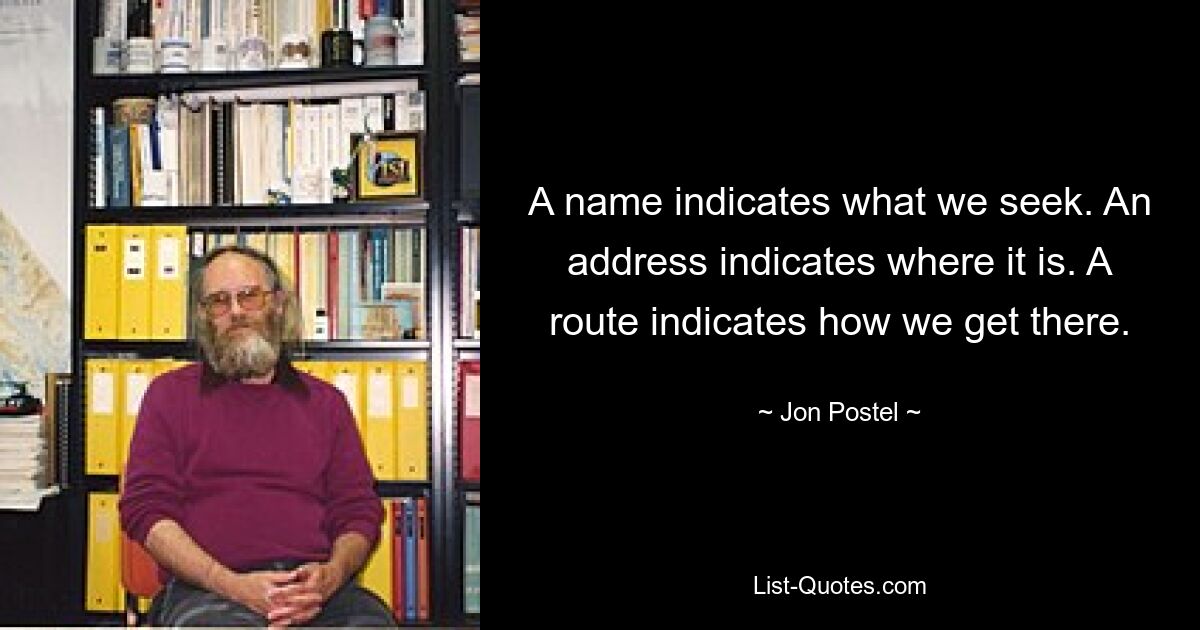 A name indicates what we seek. An address indicates where it is. A route indicates how we get there. — © Jon Postel