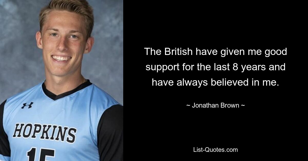 The British have given me good support for the last 8 years and have always believed in me. — © Jonathan Brown