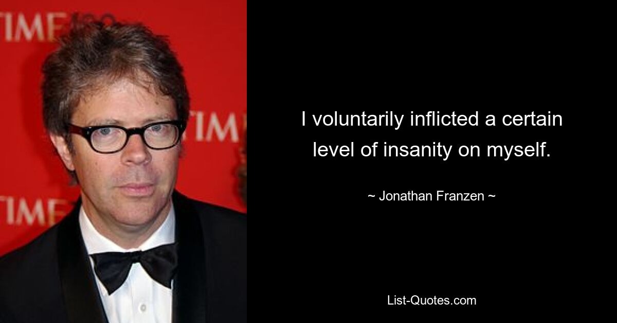 I voluntarily inflicted a certain level of insanity on myself. — © Jonathan Franzen