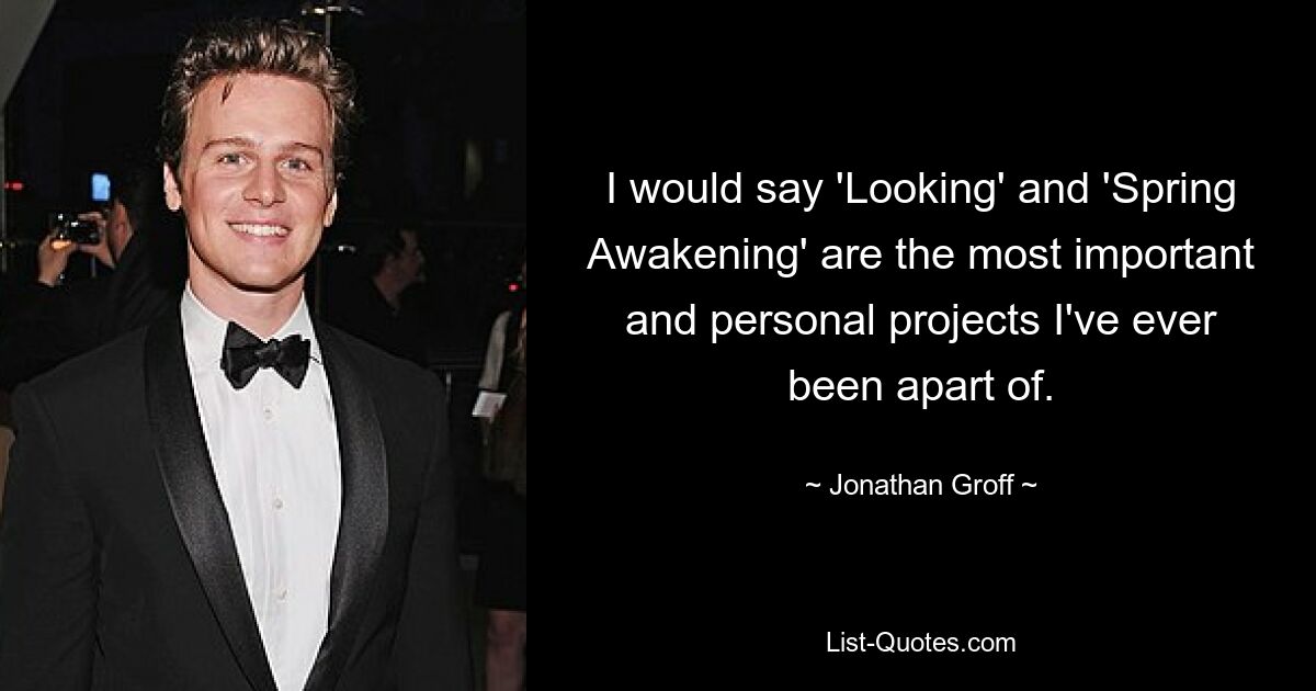 I would say 'Looking' and 'Spring Awakening' are the most important and personal projects I've ever been apart of. — © Jonathan Groff