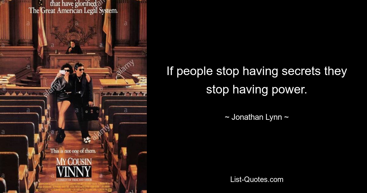 If people stop having secrets they stop having power. — © Jonathan Lynn