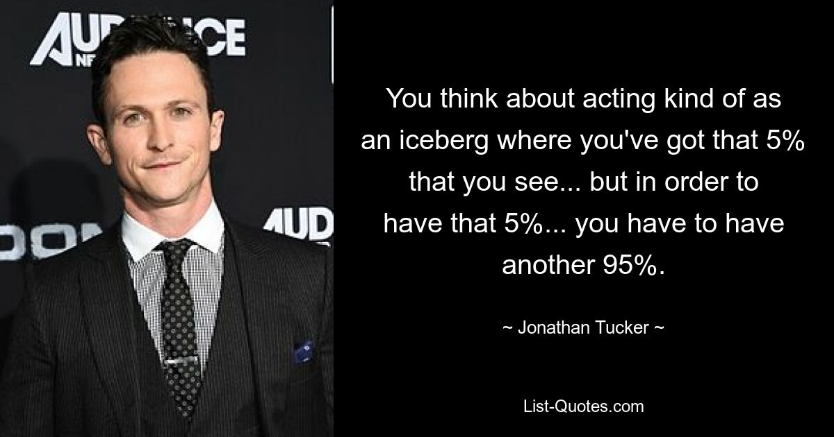 You think about acting kind of as an iceberg where you've got that 5% that you see... but in order to have that 5%... you have to have another 95%. — © Jonathan Tucker