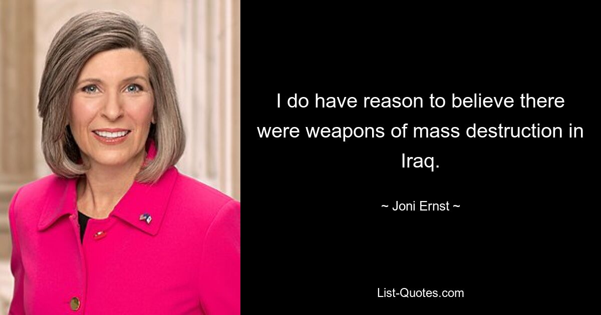 I do have reason to believe there were weapons of mass destruction in Iraq. — © Joni Ernst