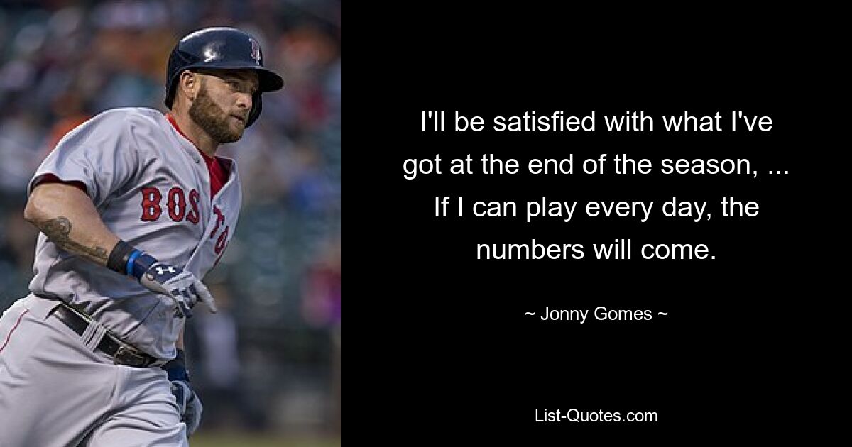 I'll be satisfied with what I've got at the end of the season, ... If I can play every day, the numbers will come. — © Jonny Gomes