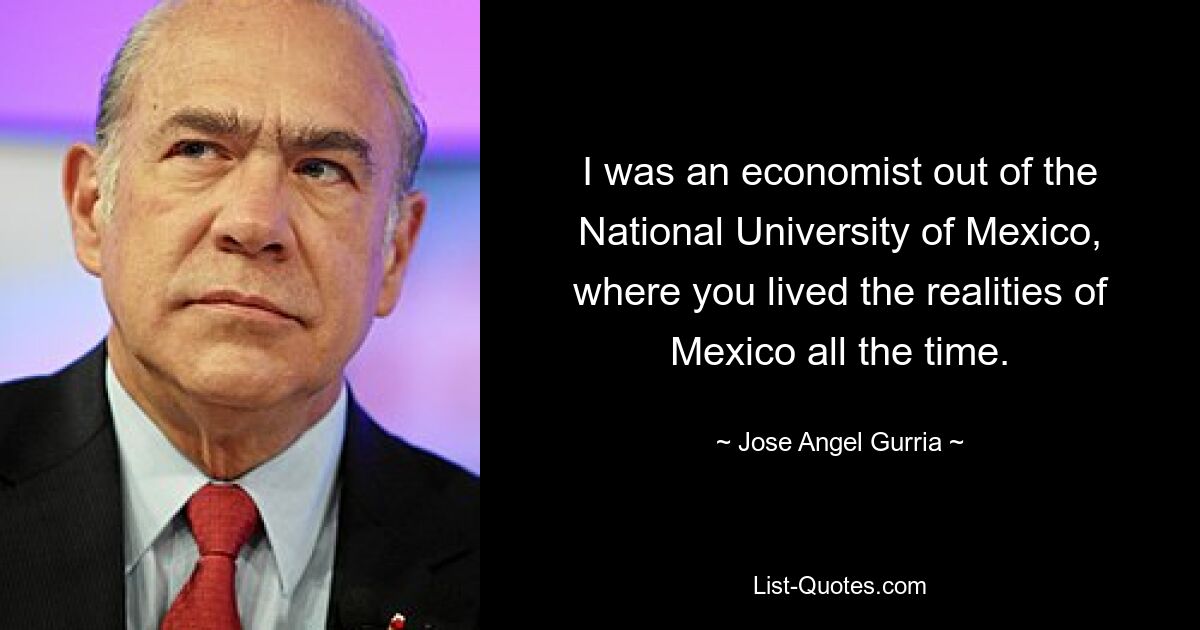 I was an economist out of the National University of Mexico, where you lived the realities of Mexico all the time. — © Jose Angel Gurria