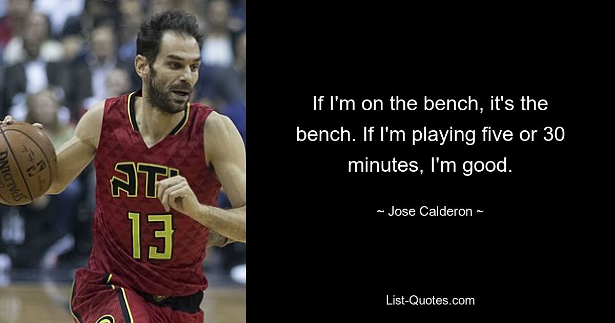 If I'm on the bench, it's the bench. If I'm playing five or 30 minutes, I'm good. — © Jose Calderon