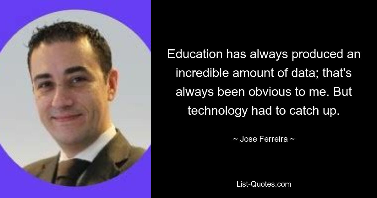 Education has always produced an incredible amount of data; that's always been obvious to me. But technology had to catch up. — © Jose Ferreira