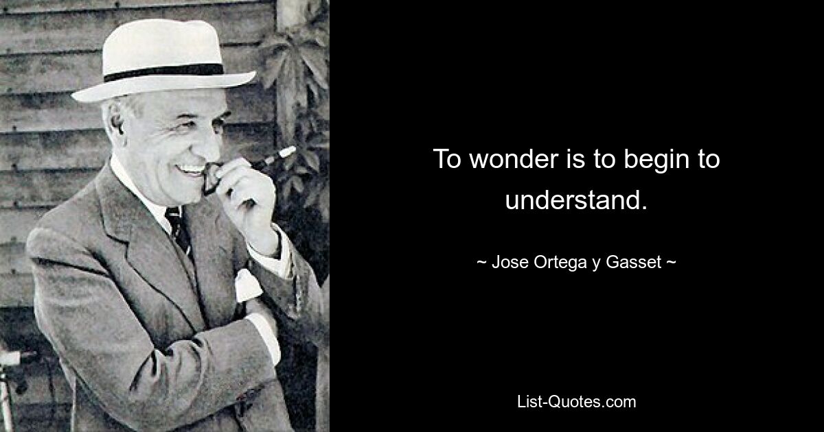 To wonder is to begin to understand. — © Jose Ortega y Gasset